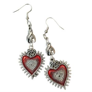 NWOT Gothic Red Heart Rose Earrings